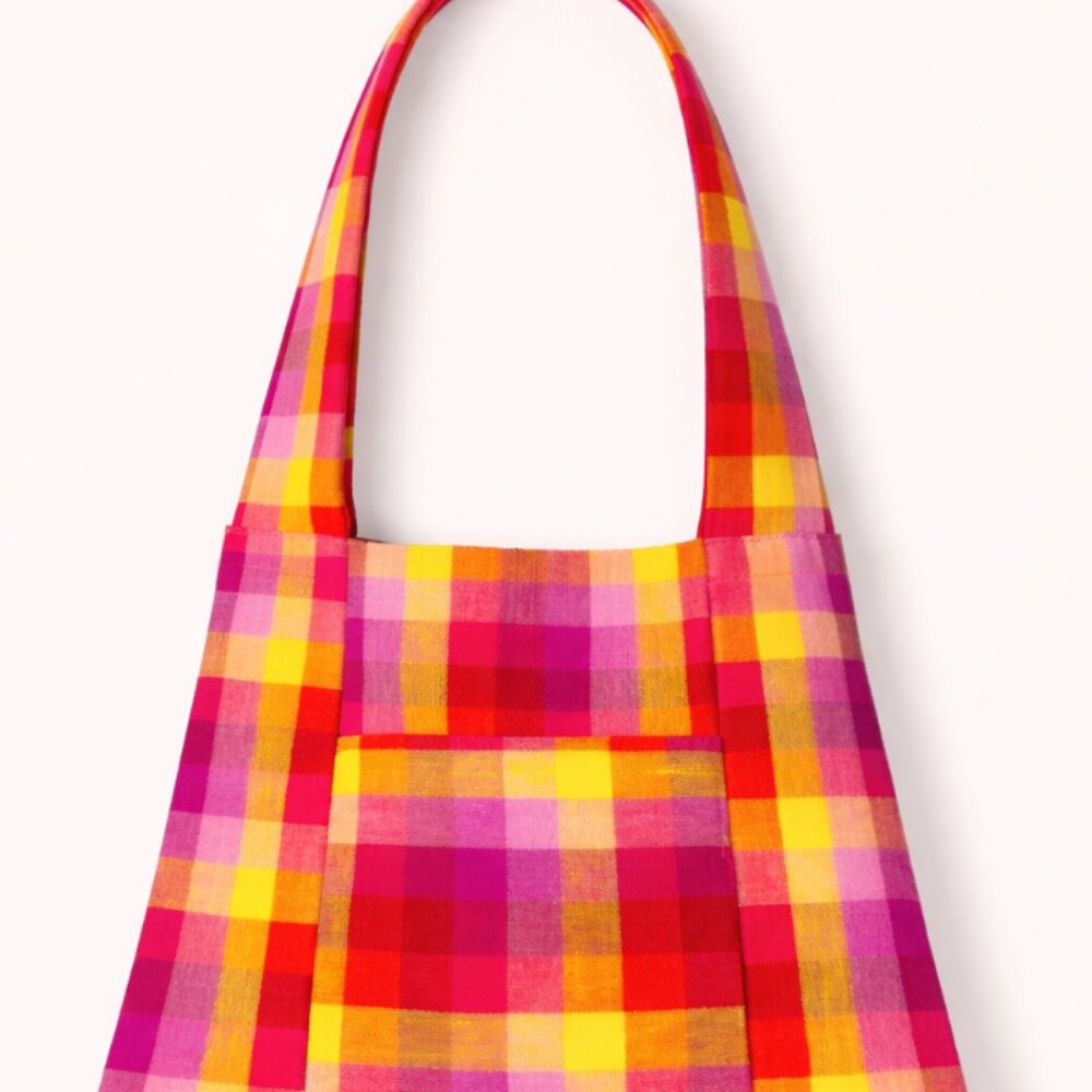 Barefoot Sri Lanka Handwoven Cotton Plaid Shoulder Bag